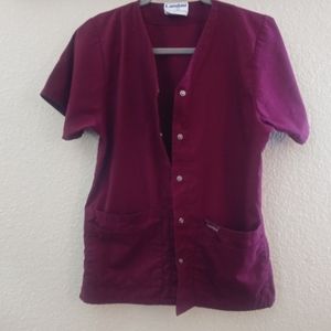 Scrub Top - (2/$10) Burgandy Button Down